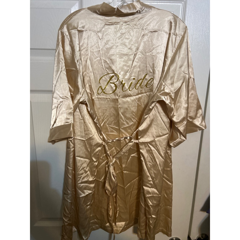 Bride Satin Robe Gold Sparkle Script Wedding Bridal‎ Party Kimono S M